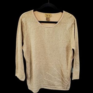 Midnight Velvet  Shimmering Metallic Gold  Knit Sweater - Large New Years